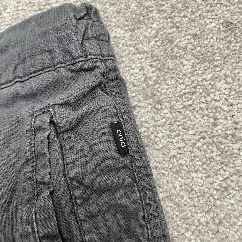 Onia Linen Blend Pants Womens Medium Dark Gray Drawstring Casual Outdoor 34x30.5